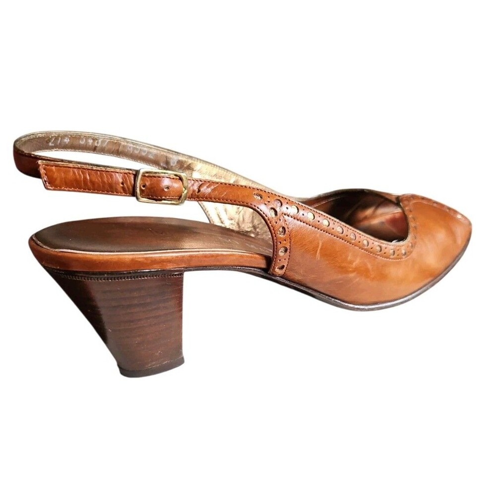 Vintage Bruno Magli Brown Leather Heels Size 8 AAA Peep Toe Sling Back With Box - Picture 9 of 11